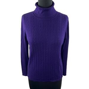 SADIMARA Purple Silk Cable Knit Long Sleeve Pullover Turtleneck Sweater Size M